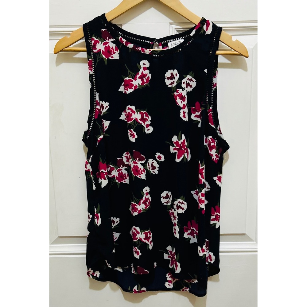 J.‎ Crew Floral Print Sleeveless Top Black Red White Size 12